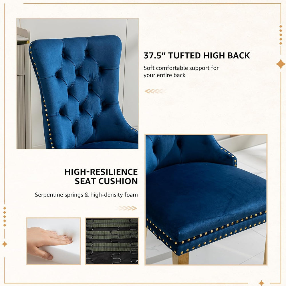 Velvet Dining Chairs Set of 6, Tufted Upholstered High Wingback Chairs with N...