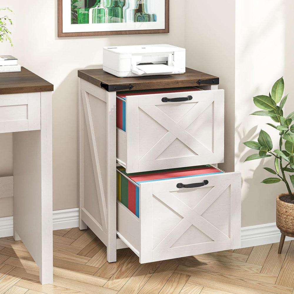 Farmhouse File Cabinet with 2 Drawers for Home Office, White and Brown | Hali...