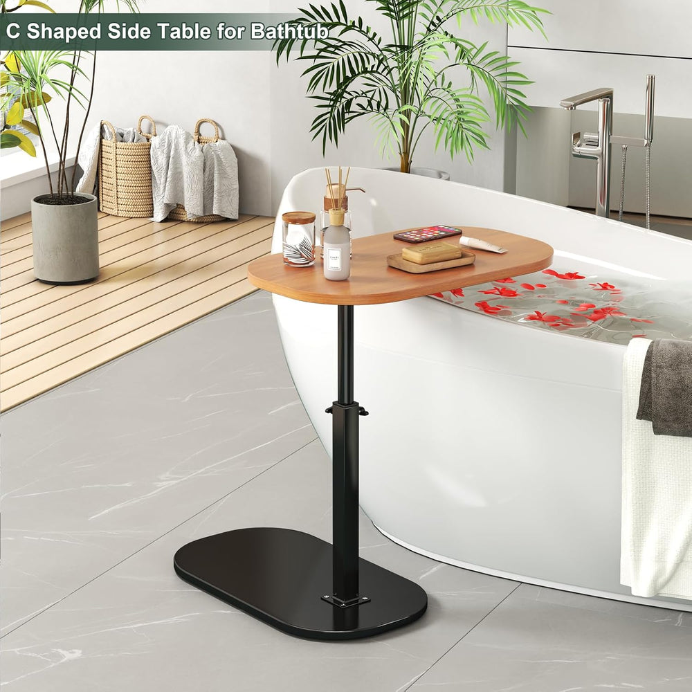 C Shaped Side Table, Adjustable Height C Shaped End Table, 360°Swivel Couch S...