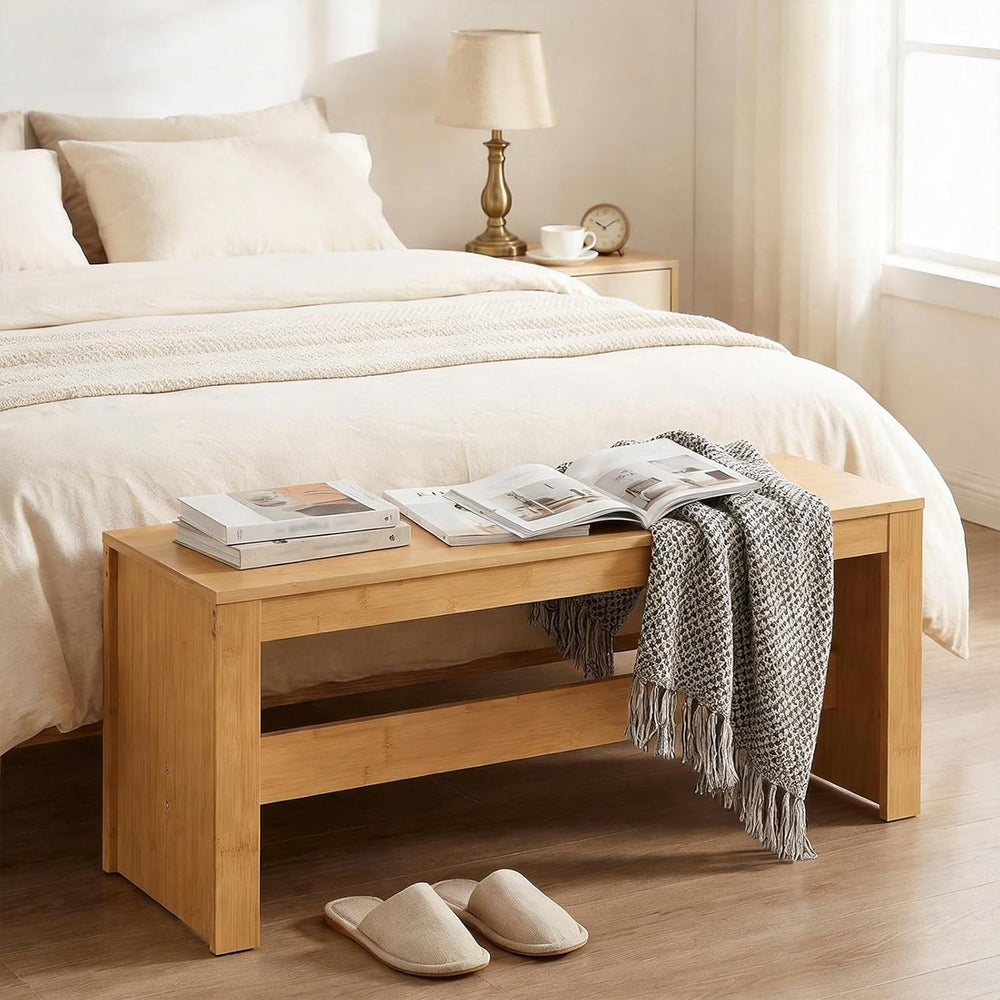MAHANCRIS Entryway Shoe Rack Bench, 35.4 Inch Bamboo Dining Bench, Table Benc...