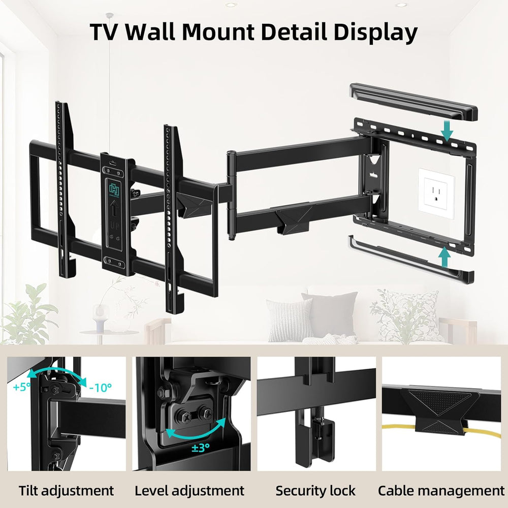 HCMOUNTING Long Arm Full Motion Corner TV Wall Mount for 32–80” TVs | Decorat...