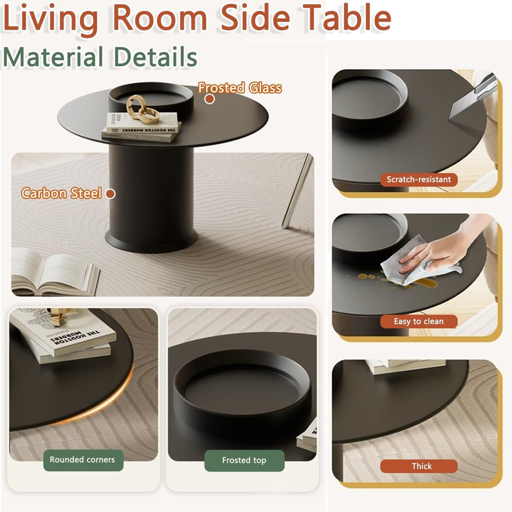 Modern Round Coffee Table with Tempered Glass Top, Small Metal Accent End Tab...