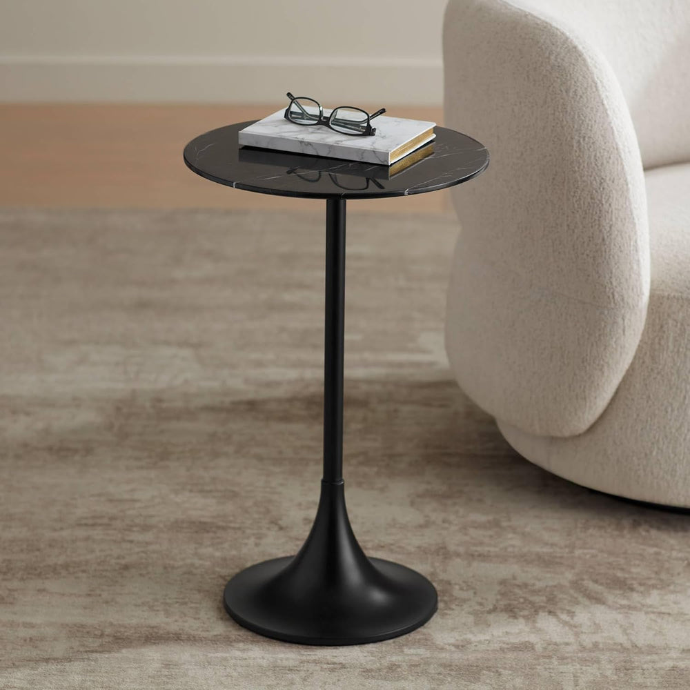 Studio 55D Studio 55 Mesita 24" End Table Black Marble Top with Black Fi...