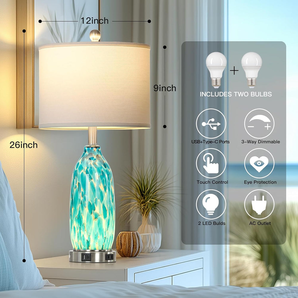 Rinweey 26" Peacock Green Glass Table Lamps Set of 2,Coastal Nautical Be...