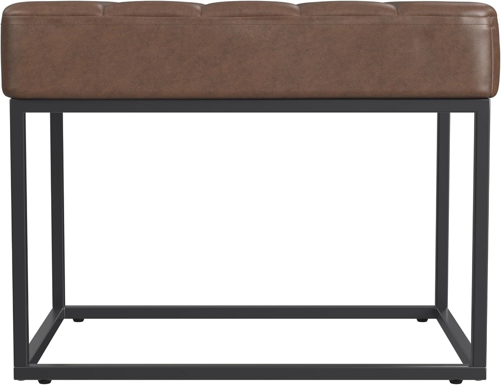 HomePop 22" Theodore Channel Tufted Ottoman - Brown Faux Leather