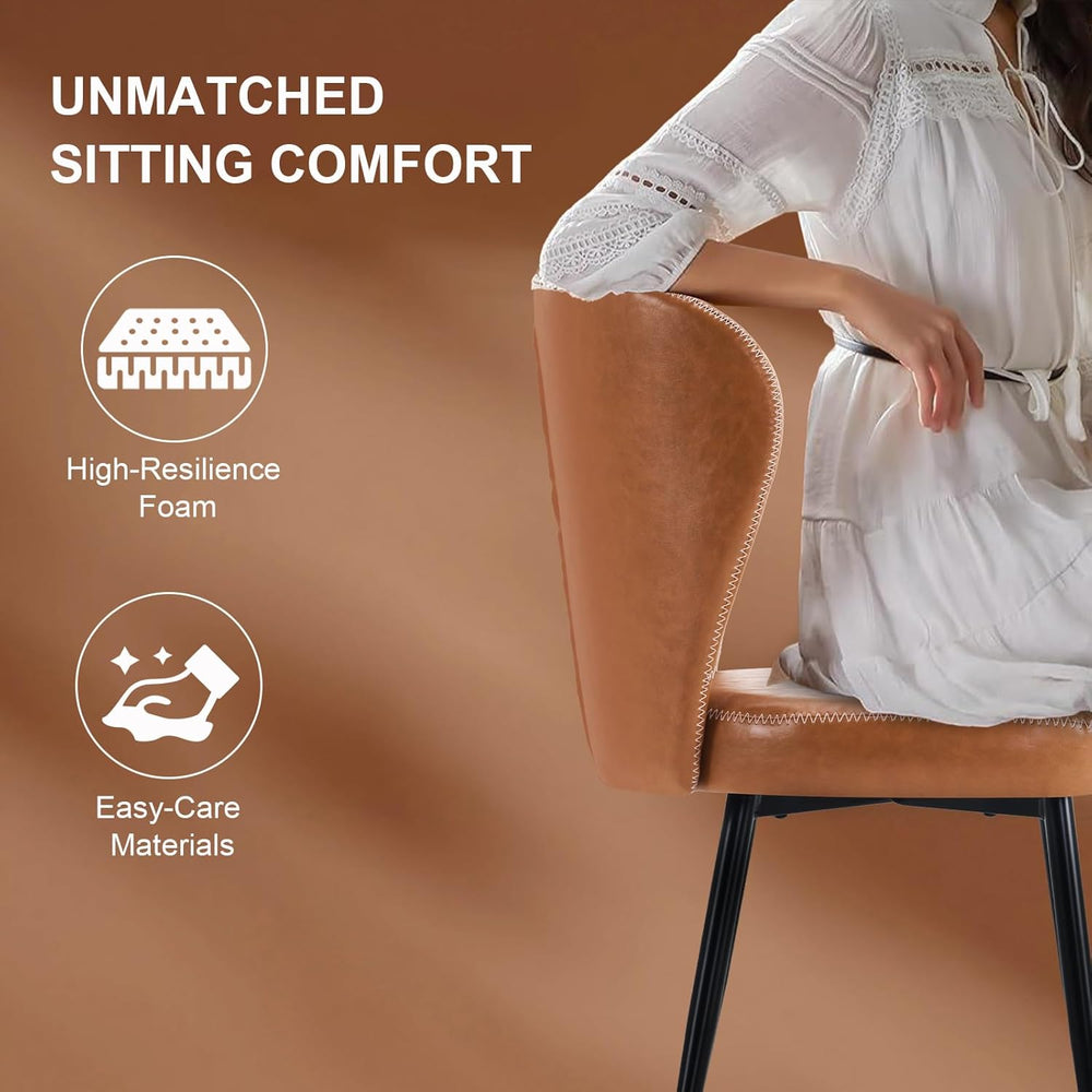Dining Chairs Set of 2, Upholstered Synthetic Leather Kitchen Chairs, Mid-Cen...