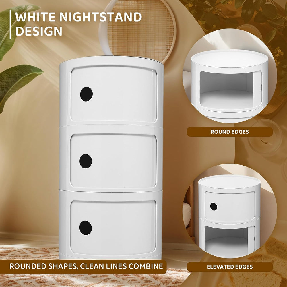 3 Tier Round with Storage, Modern Style Side Table, Multifunctional End Table...