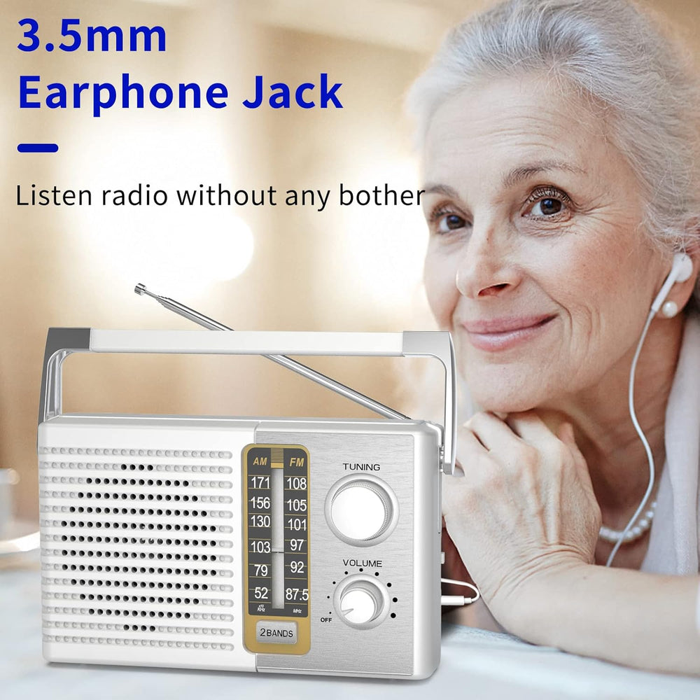 AM FM Radio AC & Battery Powered Headphone Jack for Senior Home Use