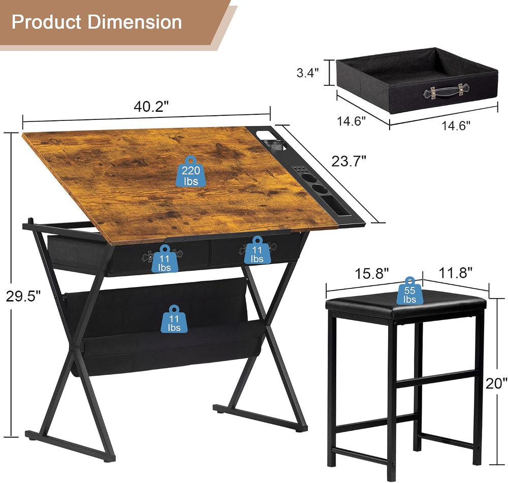 VECELO Drafting Table Art Desk Art Table Adjustable Drawing Table Tilted Tabl...