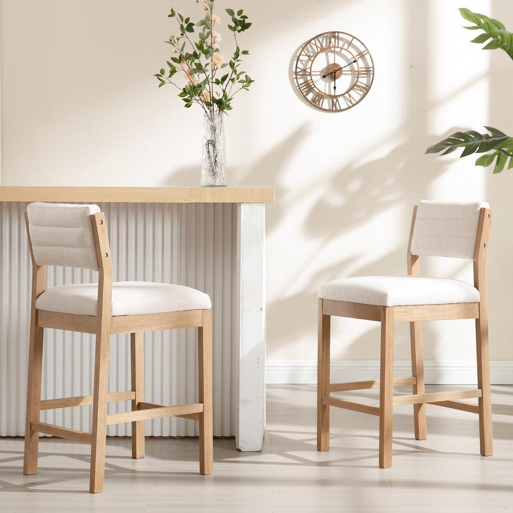 BESTANO 26” Counter Height Bar Stools Set of 2 Linen Upholstered Kitchen Isla...