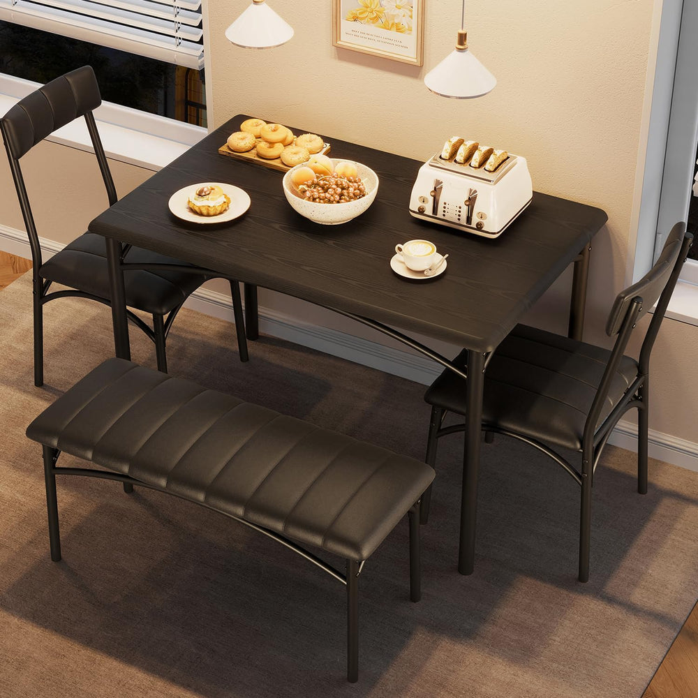 Dining Table Set for 4, Small Dining Table Set with Upholstered Bench and 2 C...