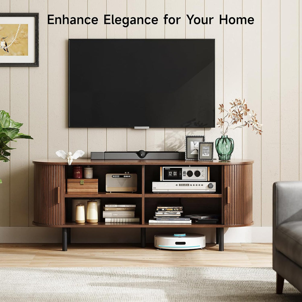 55" TV Stand with Power Outlet & Storage for TVs up to 60", Walnut