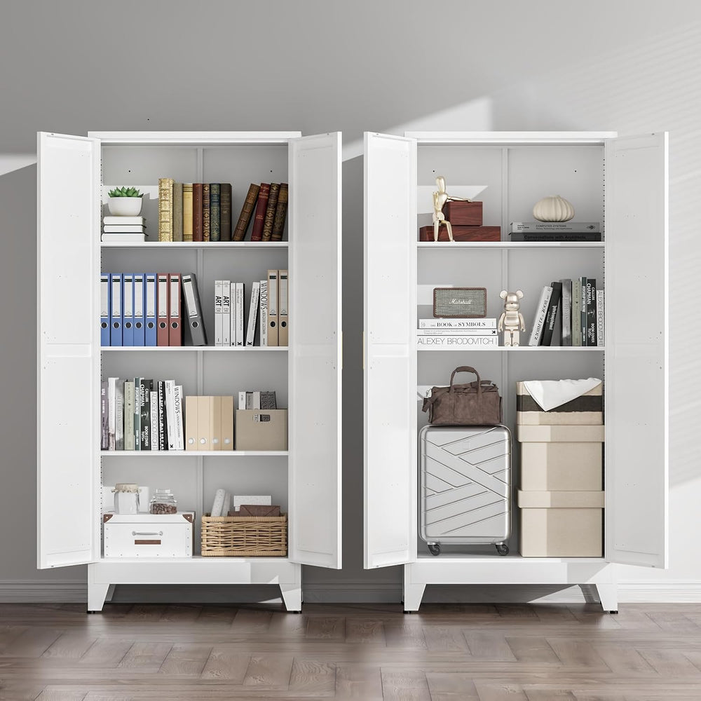 COFaR White Farmhouse Storage Kitchen Pantry Cabinet with 2 Barn Door, 3 Adju...