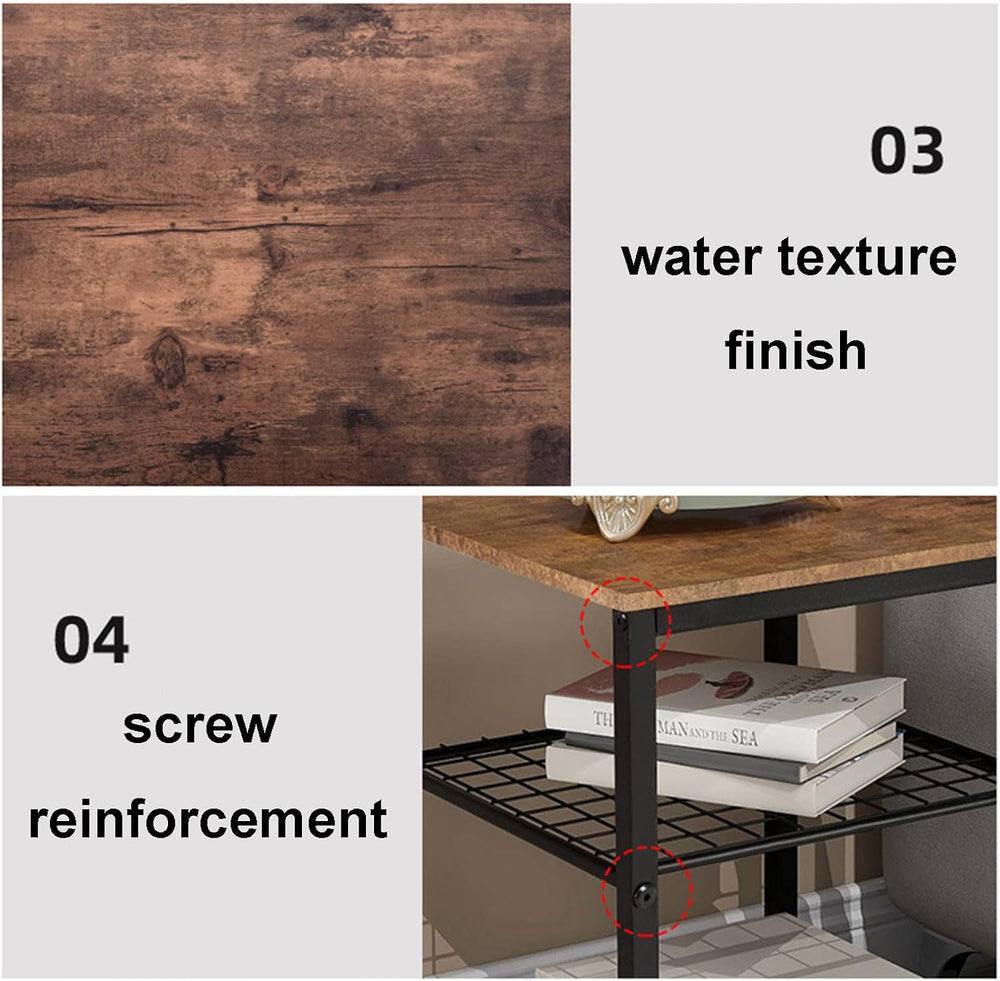 Wrought Iron Bedside Table with 3 Tier Open Storage Shelf Sofa Side Table, Po...