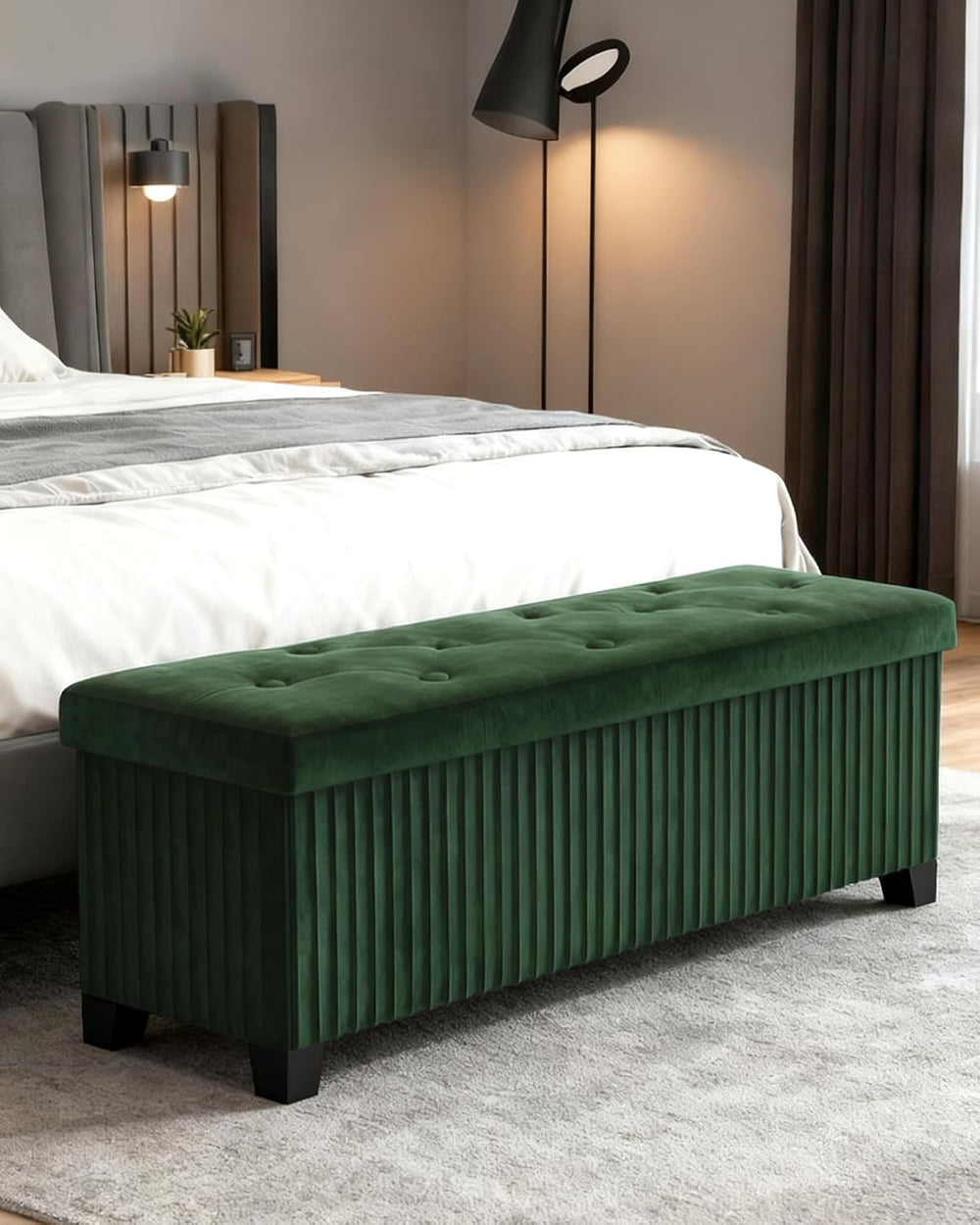 LITZFUR 43 Inches Storage Ottoman Bench, Velvet Foot Rest Stool, Green | Fold...