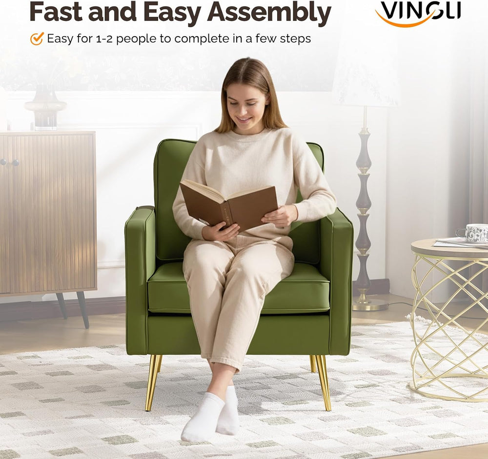 VINGLI Faux Leather Accent Chair with Gold Leg for Living Room, Small Space |...