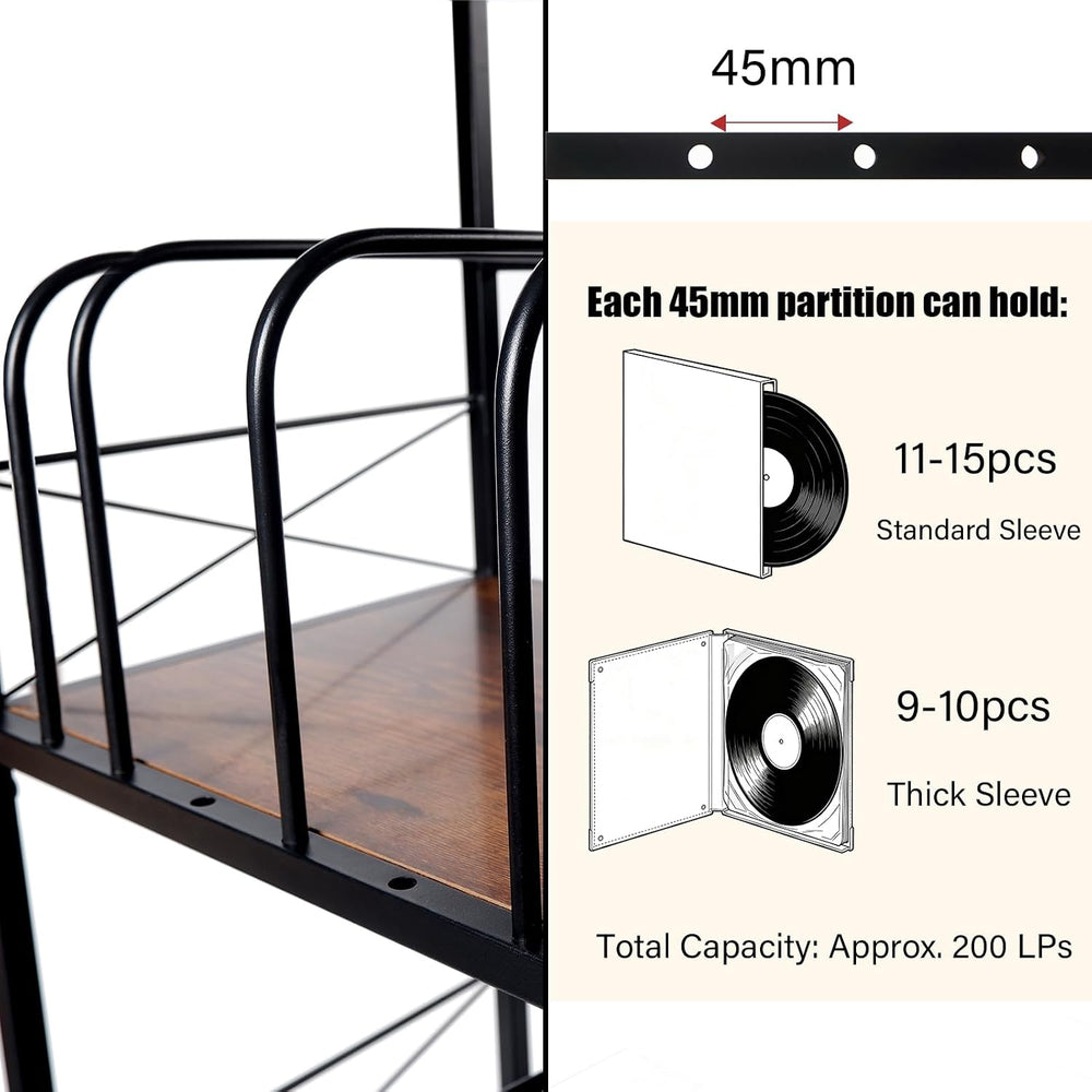 Record Player Stand with 4 Adjustable Dividers, Vinyl Record Storage Holds 20...
