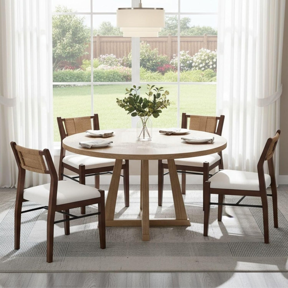 BESTANO Modern Armless Dining Chairs with Rope Woven Back Set of 2, White Uph...