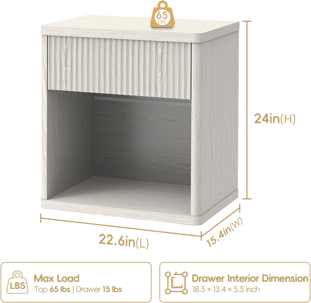 LubanNese Fluted Nightstand with Drawer, Modern Night Stand, Bed Side Table w...