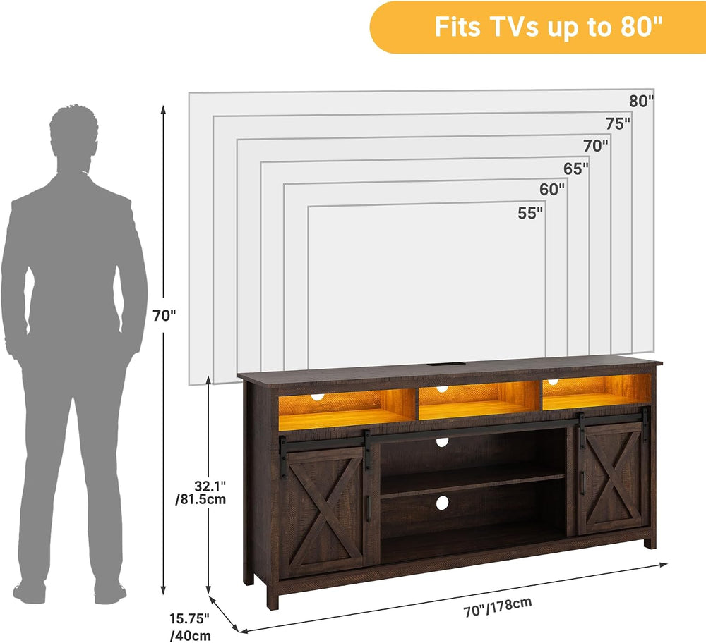 Vinctik 6&Fox 70in Wooden Farmhouse Entertainment Center for 80/75 inch T...