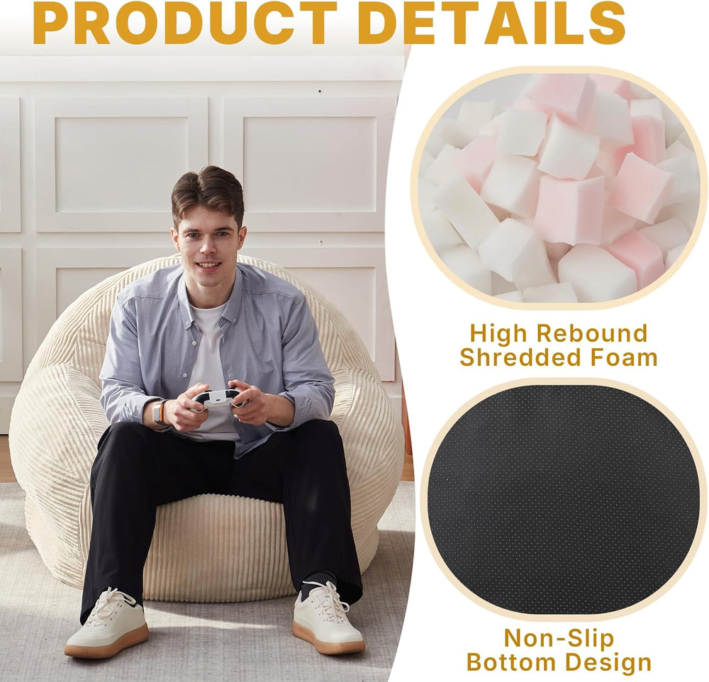 EBENCHICO Corduroy Bean Bag Chair for Adults Teens Large Beanbag Sofa | With ...