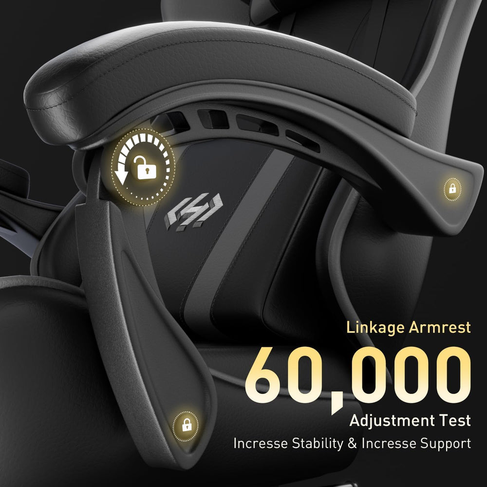 HLDIRECT Gaming Chair with Footrest, Lumbar Support & Headrest, Black&...