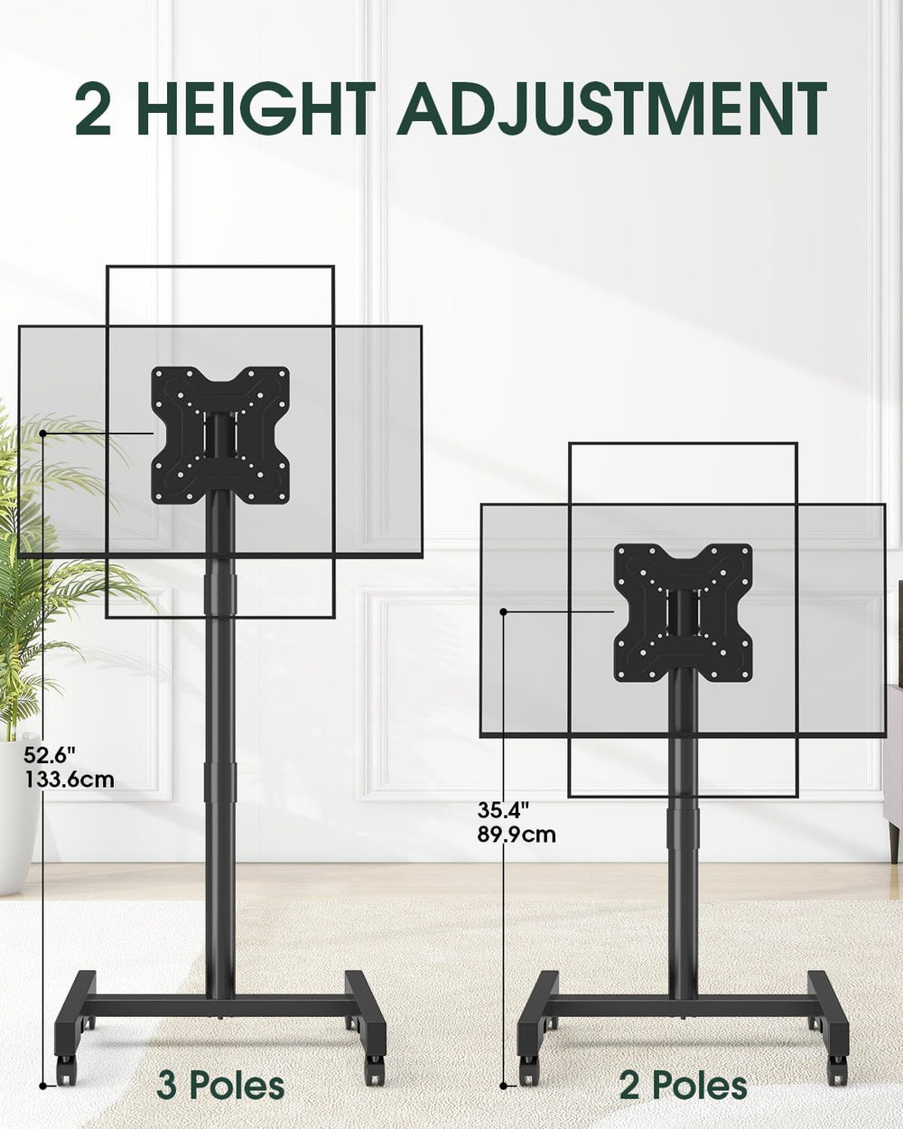 Mobile Rolling TV Stand on Wheels for 13-50 inch Screens, Black | Portable TV...