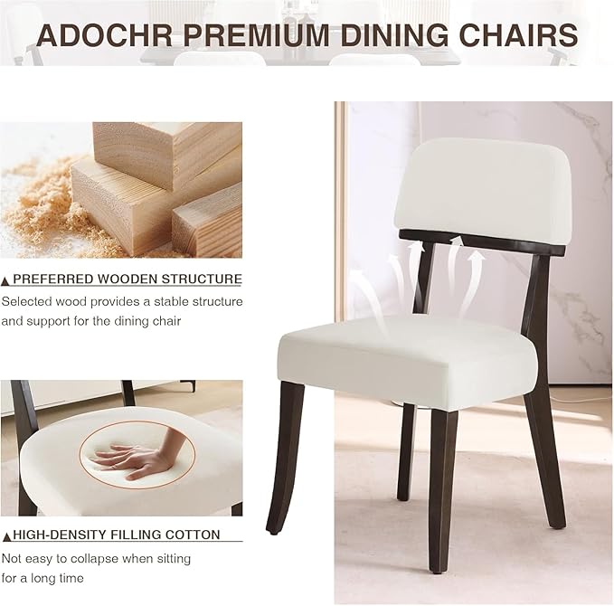 Modern Wood Dining Chairs Set of 4, Velvet Upholstered Kitchen Chairs with Op...