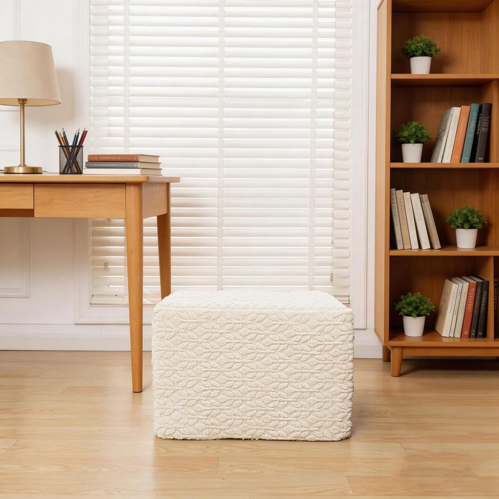 Square Stuffed Pouf Ottoman Poufs with One-Piece Seamless Foam Filling, Furry...