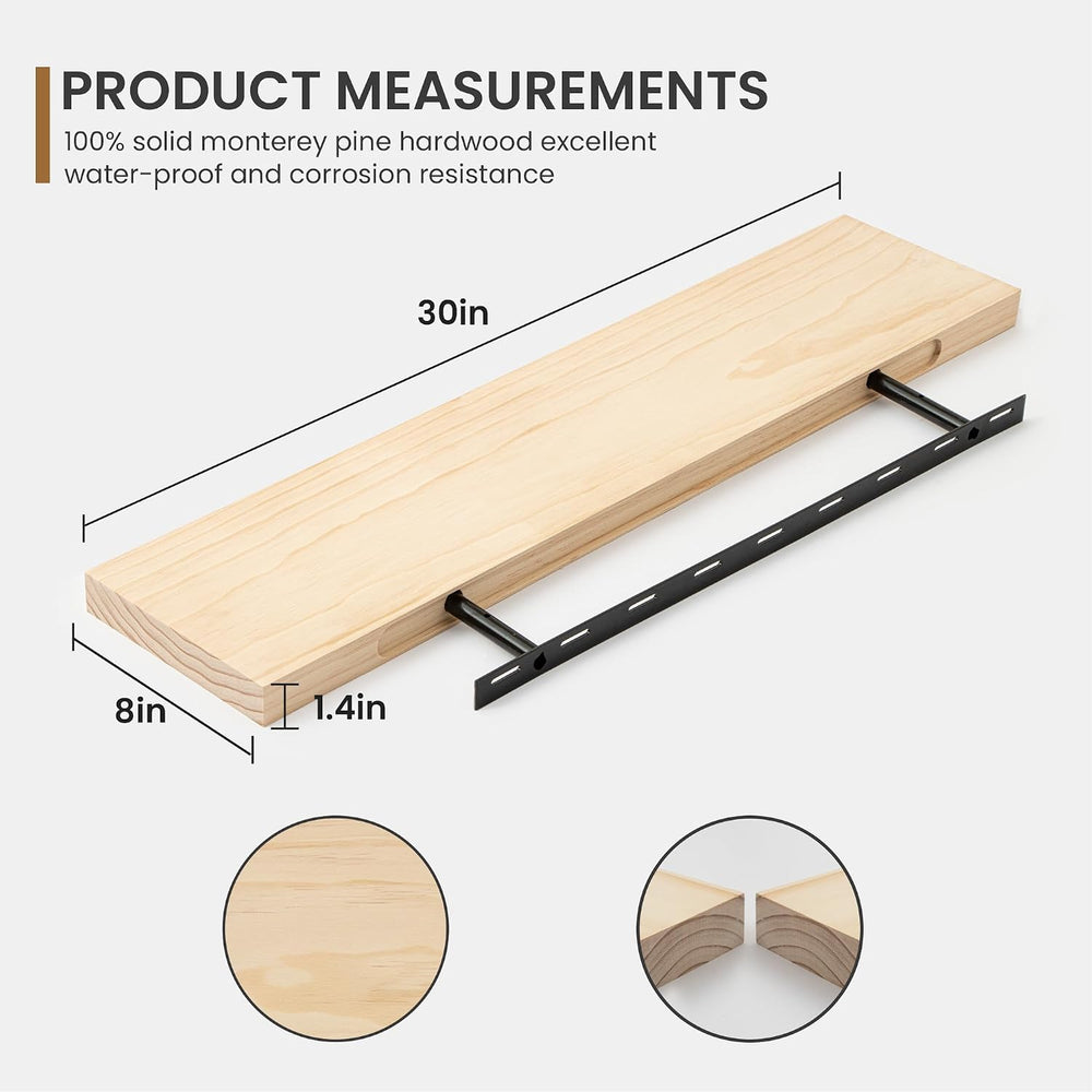 30 Inch Floating Shelves for Wall, Deep Rustic Solid Wood Floating Shelves fo...