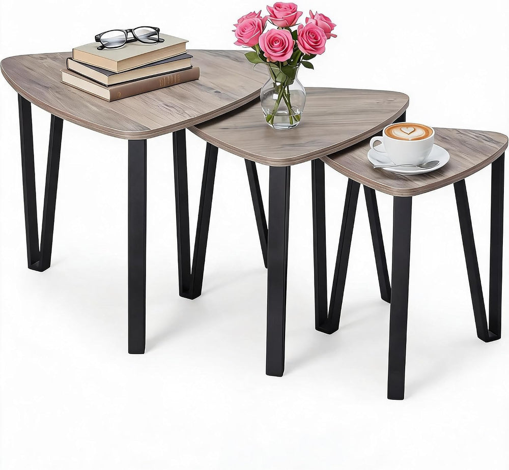 Nesting Coffee Tables Set of 3,Rustic Industrial Triangle Side End Table for ...