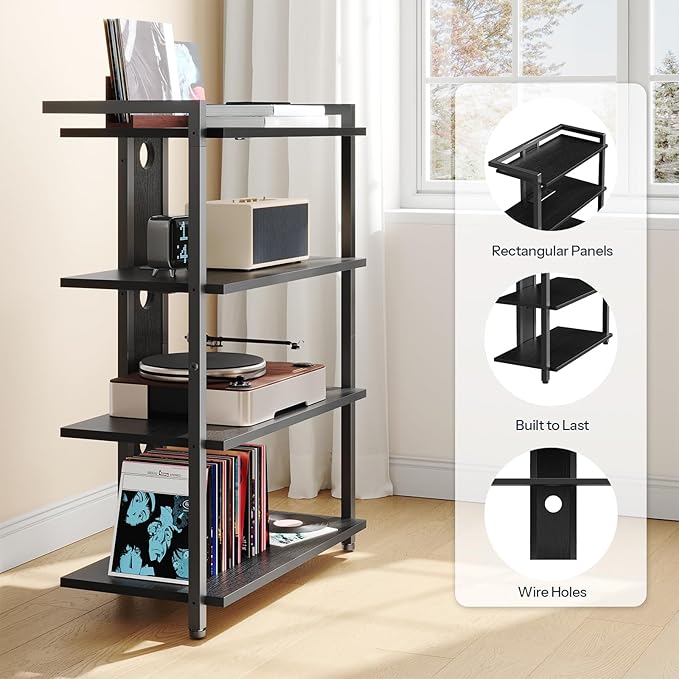 HOOBRO 4-Tier AV Media Stand, Media Console with Charging Station and LED Lig...