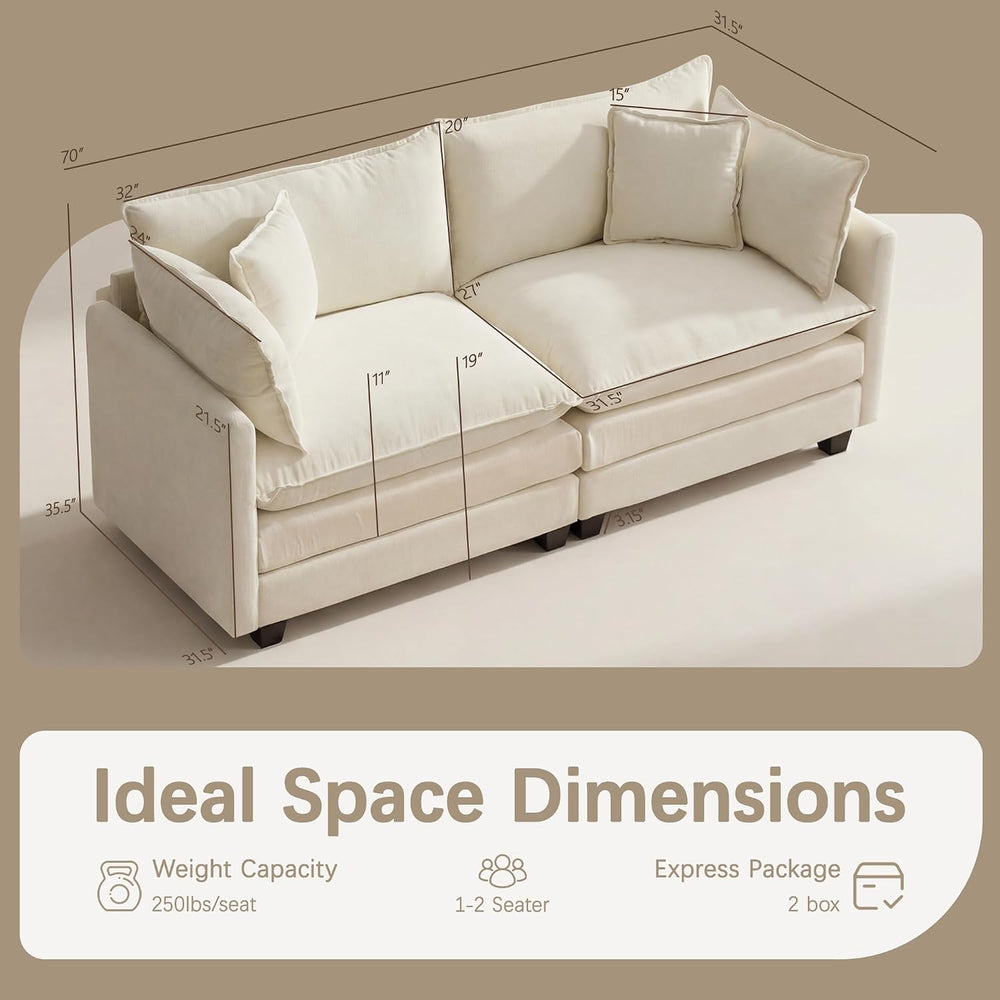 Oversized Loveseat Sofa, 70" Sectional Cloud Couch, 2 Seat Modern Comfy ...