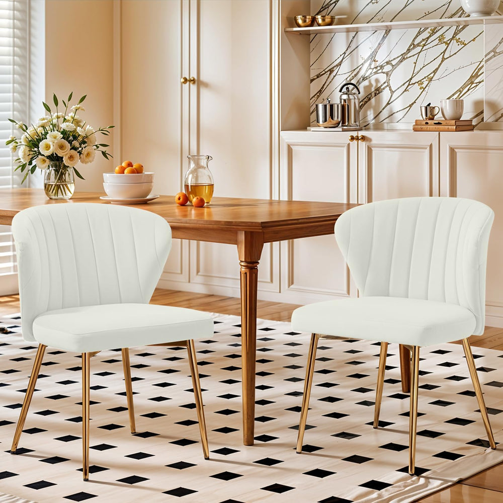 Velvet Dining Chairs Set of 2, Modern Upholstered Vanity Chairs with Golden M...