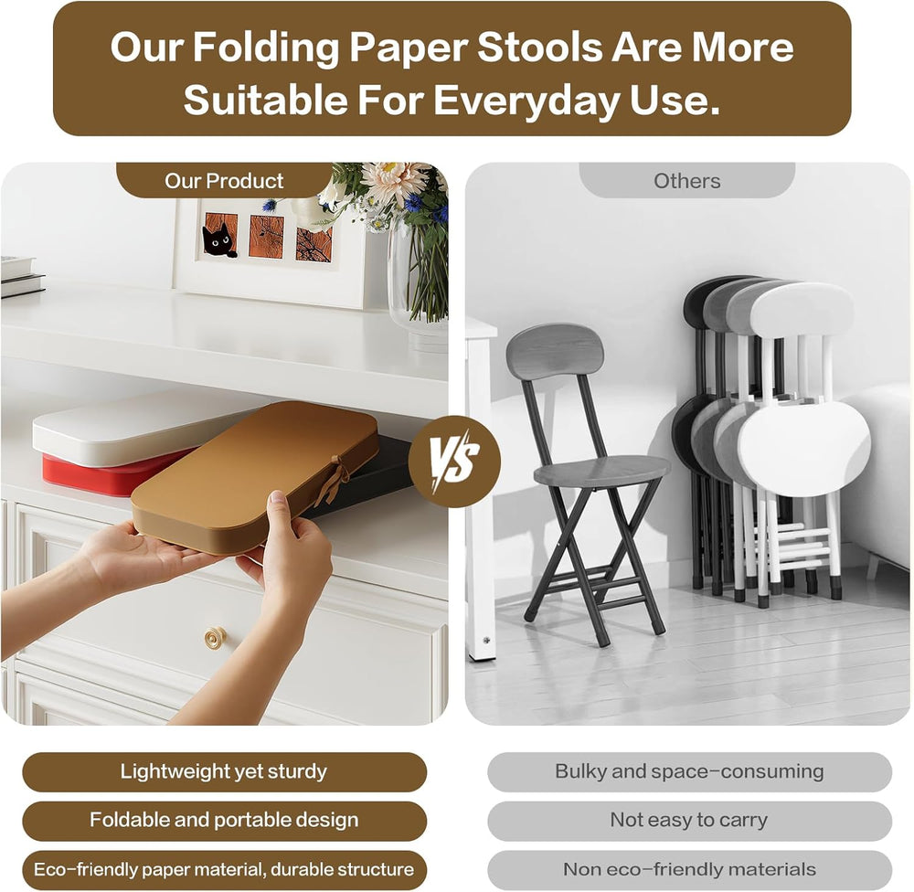 17 Inch Folding Stool 660lb Foldable Paper Stool, Eco-Friendly Kraft Paper Ho...