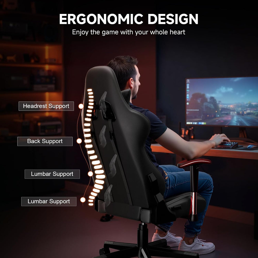 GTRACING Gaming Chair with Reclining Backrest, Adjustable Height and Swivel B...