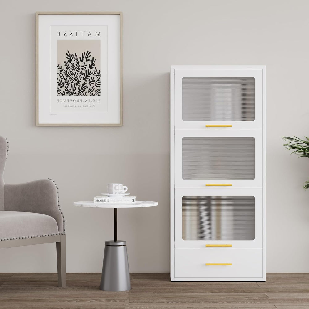 3-Tier Metal Kitchen Storage Cabinet with Drawer, Freestanding Microwaves Rac...