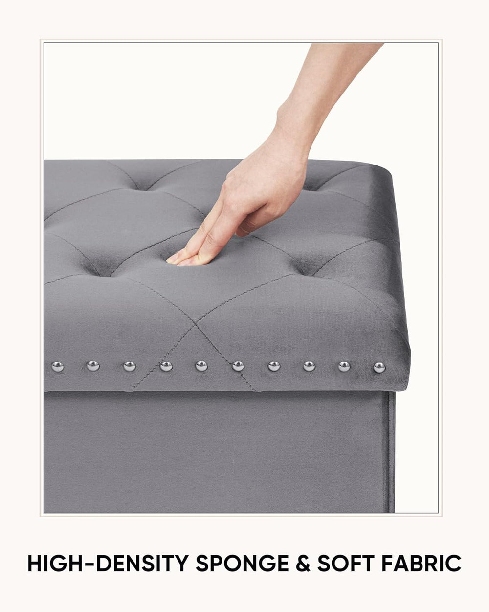Velvet Storage Ottoman Bench, 43.3" Upholstered Tufted Ottoman with Stor...