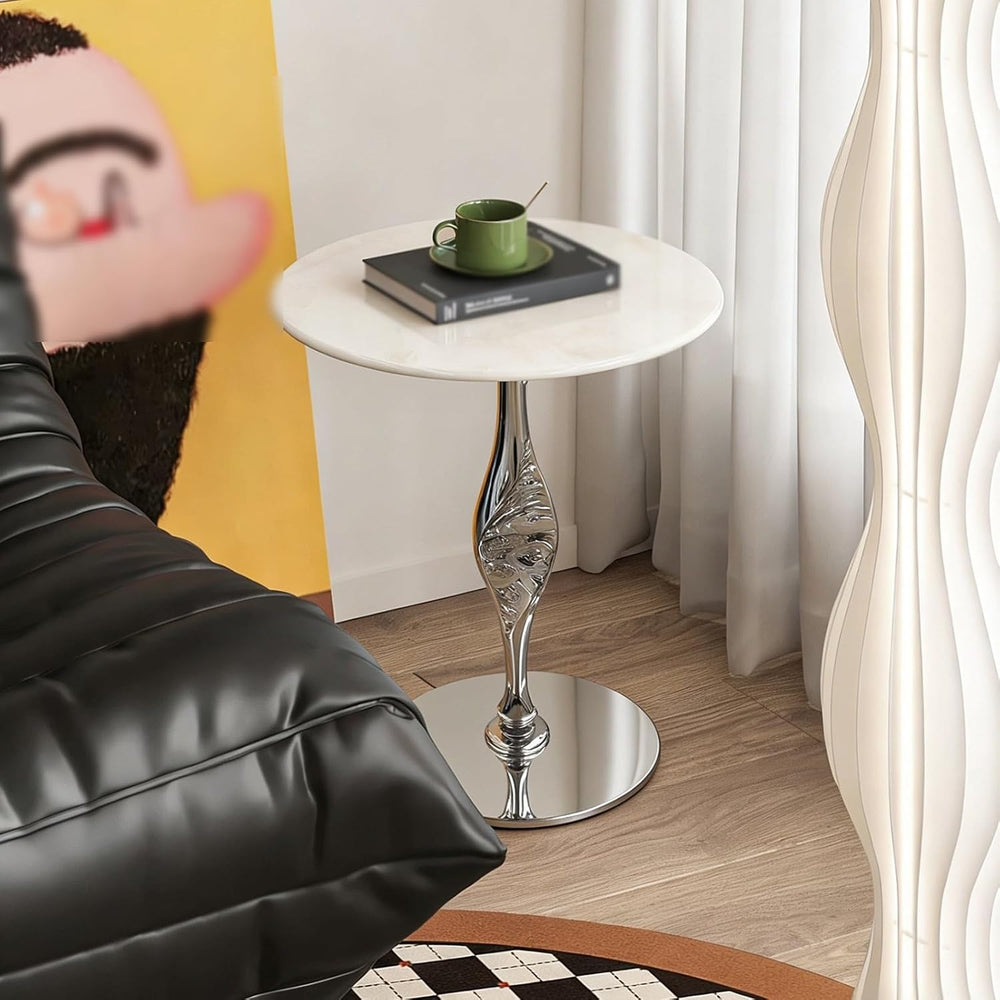 Marble Side Table/Small Round Table – Suitable for Living Room or Bedroom (as...
