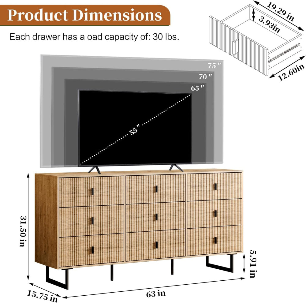 Chrangmay Modern Chest of Drawers with 9 Drawers,Deep Drawers,Clothes Organiz...
