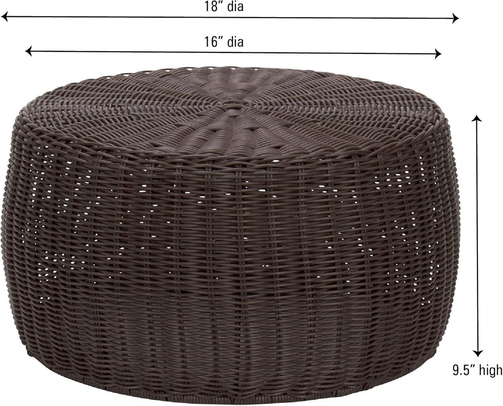 Household Essentials Round Handwoven Resin Storage Stool Ottoman, Brown