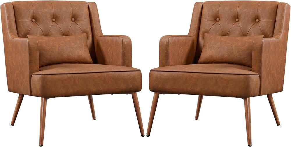 Yaheetech Accent Chairs Set of 2, Mid-Century Modern Armchairs, Retro Brown