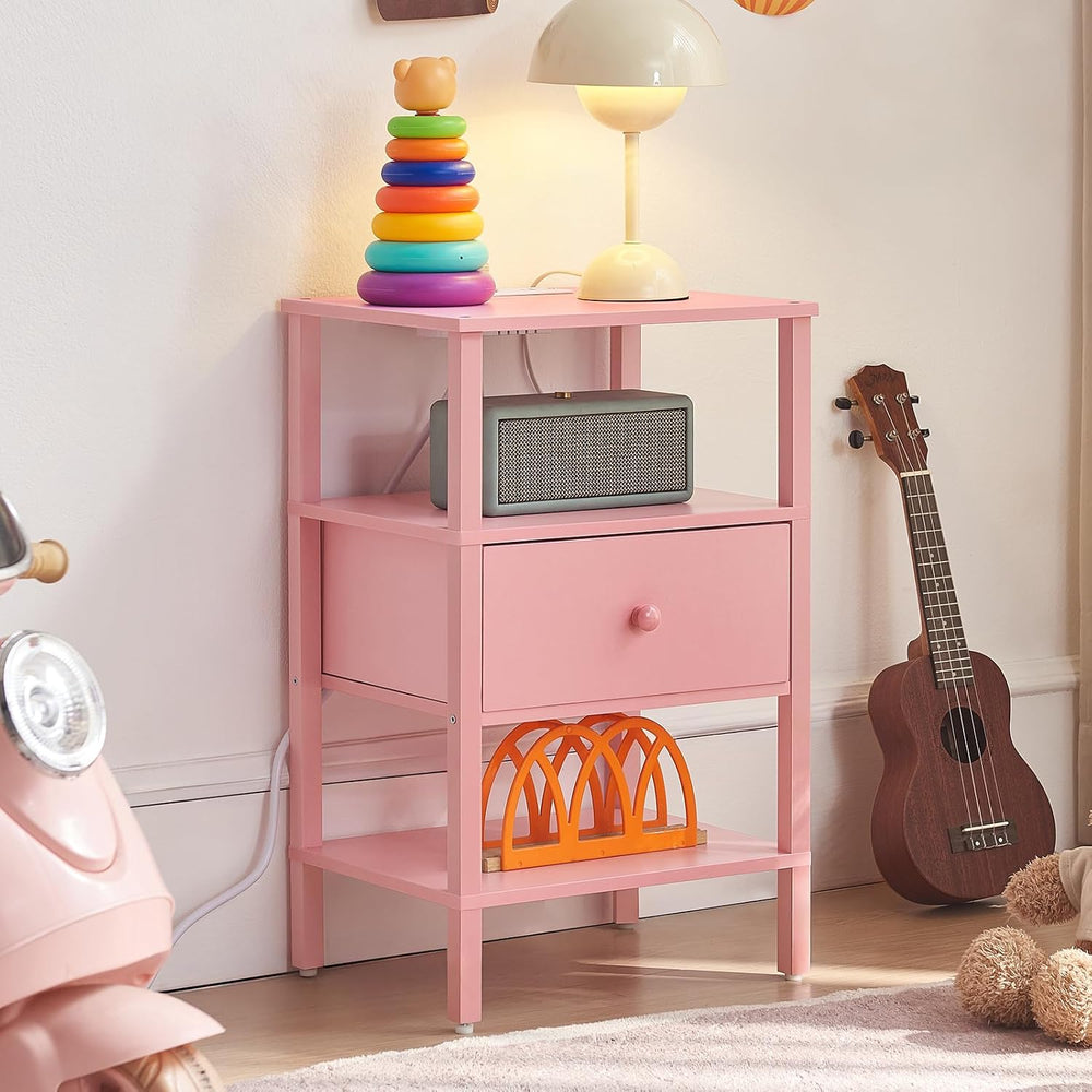 Lerliuo Nightstand with Charging Station and USB Ports, 3-Tier Storage Pink E...