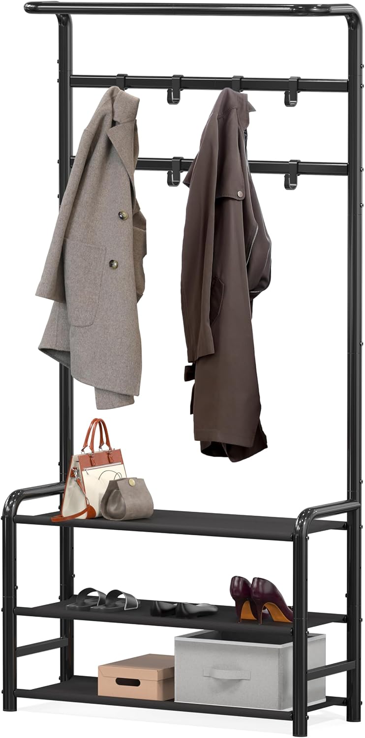 Simple Houseware Coat Rack with Storage Shelf, Freestanding Hall Tree with Ho...