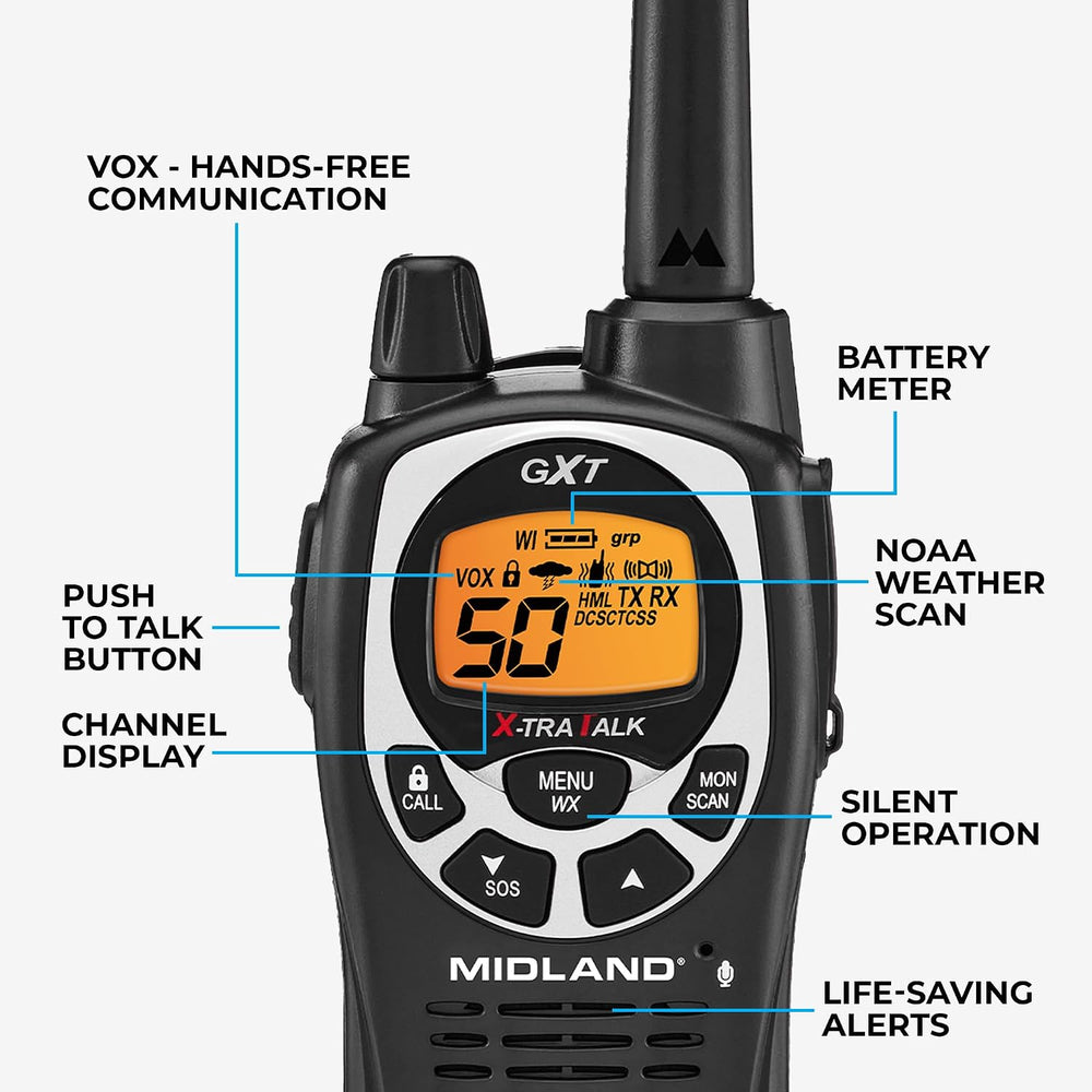 Midland GXT1000VP4 GMRS Two-Way Radios with Headsets, Black, 2 Pack