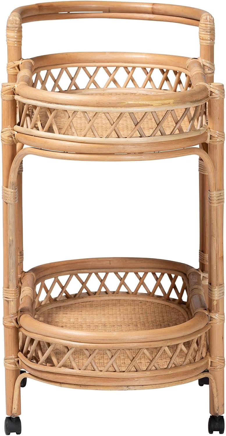 Bali & pari Raul Natural Rattan Kitchen Cart - 2-Tier Handwoven Wicker St...
