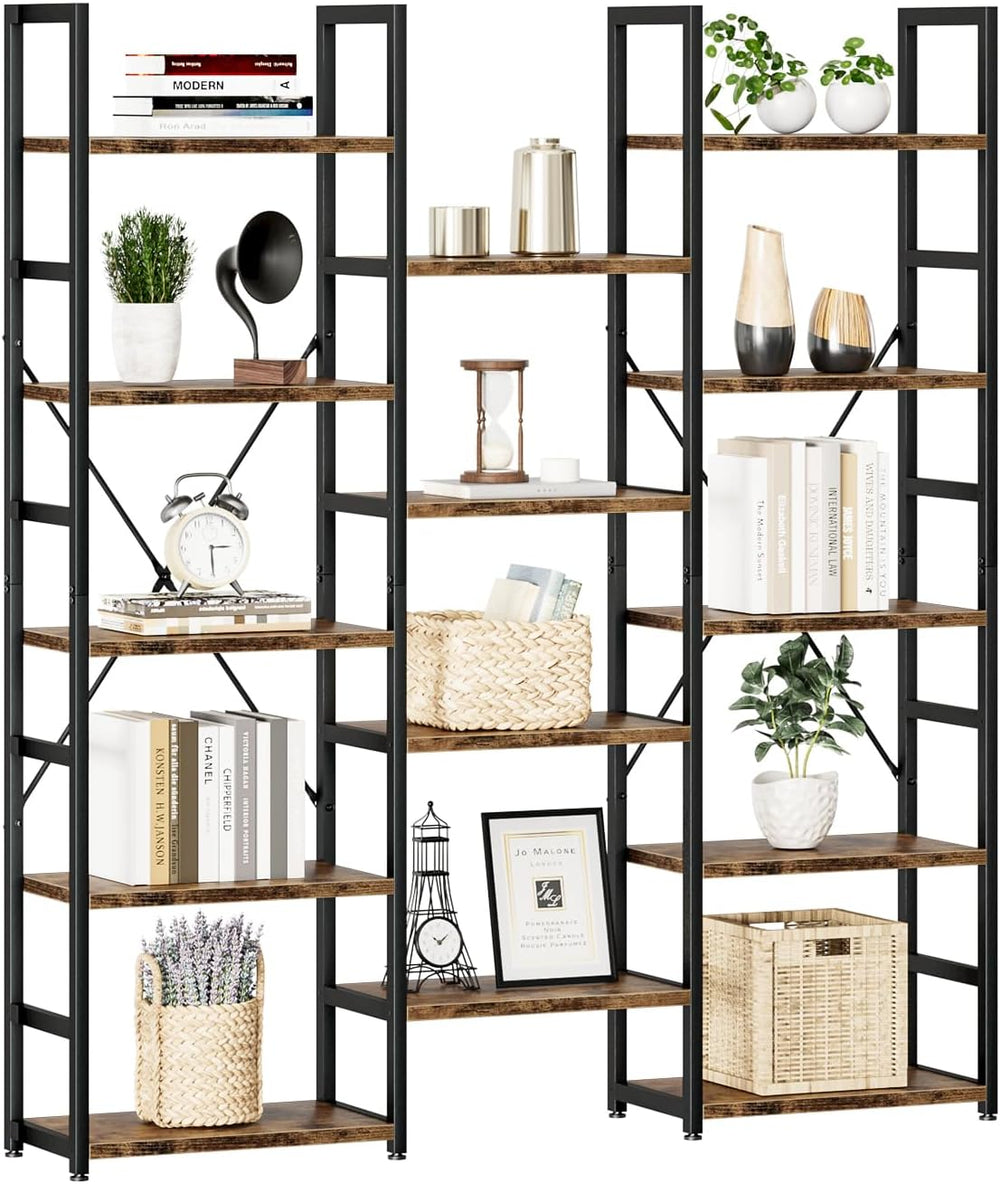 NUMENN Triple Column 5 Tier Bookshelf with 14 Adjustable Shelves, Vintage | M...