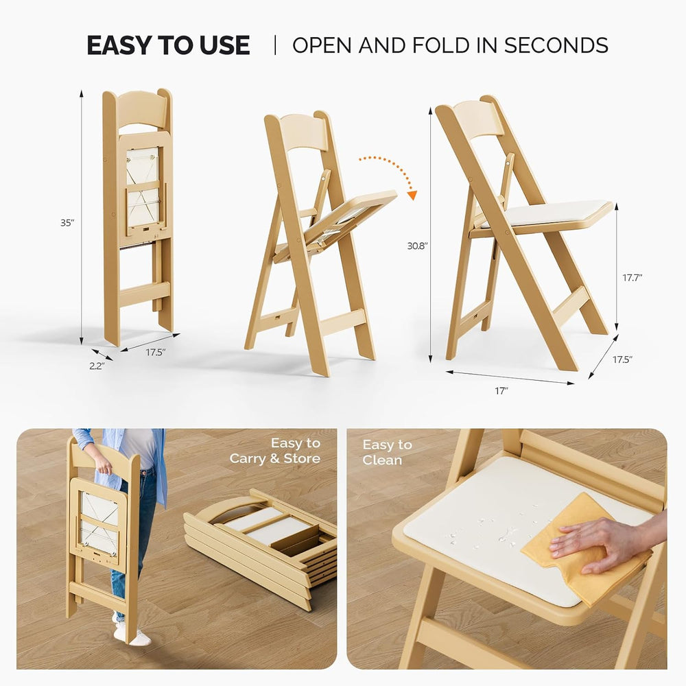 VINGLI Resin Folding Chairs with Cushion, Foldable Plastic Chair with Comfort...