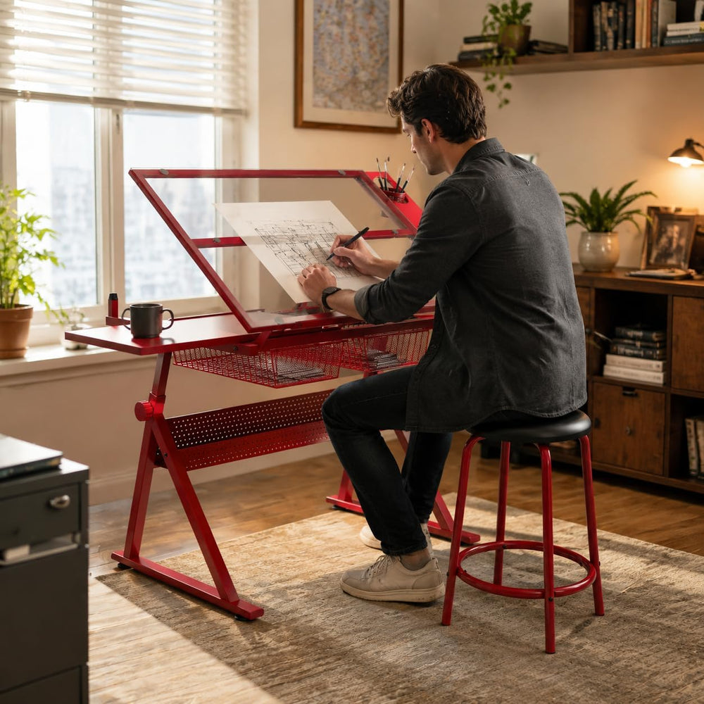 Adjustable Tempered Glass Drafting Table Modern Ergonomic Desk