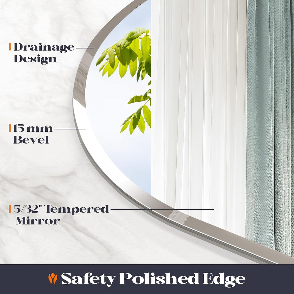 Frameless Bathroom Mirror, 24" x 40" Arched Frameless Mirror for wa...